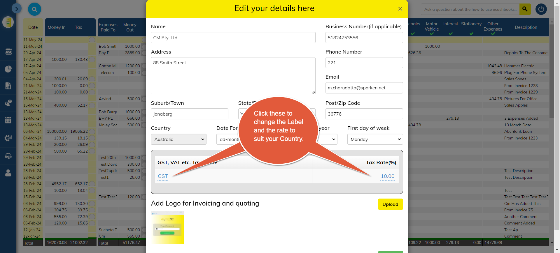 Change your VAT Name GST VAT Rate